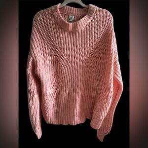 A New Day Pink Crew Neck Sweater with Ribbed Knit